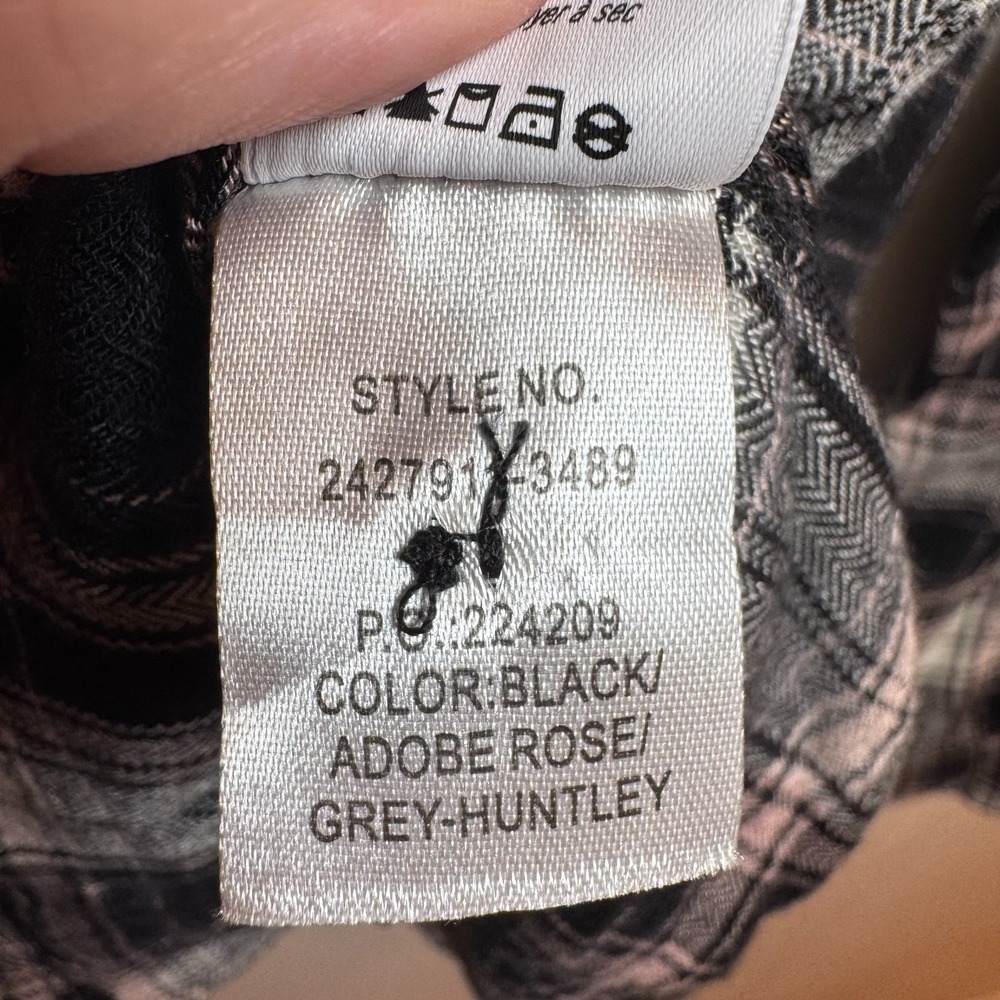 Paige Huntley Plaid Shirt‎ Women's Small Black Adobe Rose Grey Long Sleeve Top - Picture 7 of 8